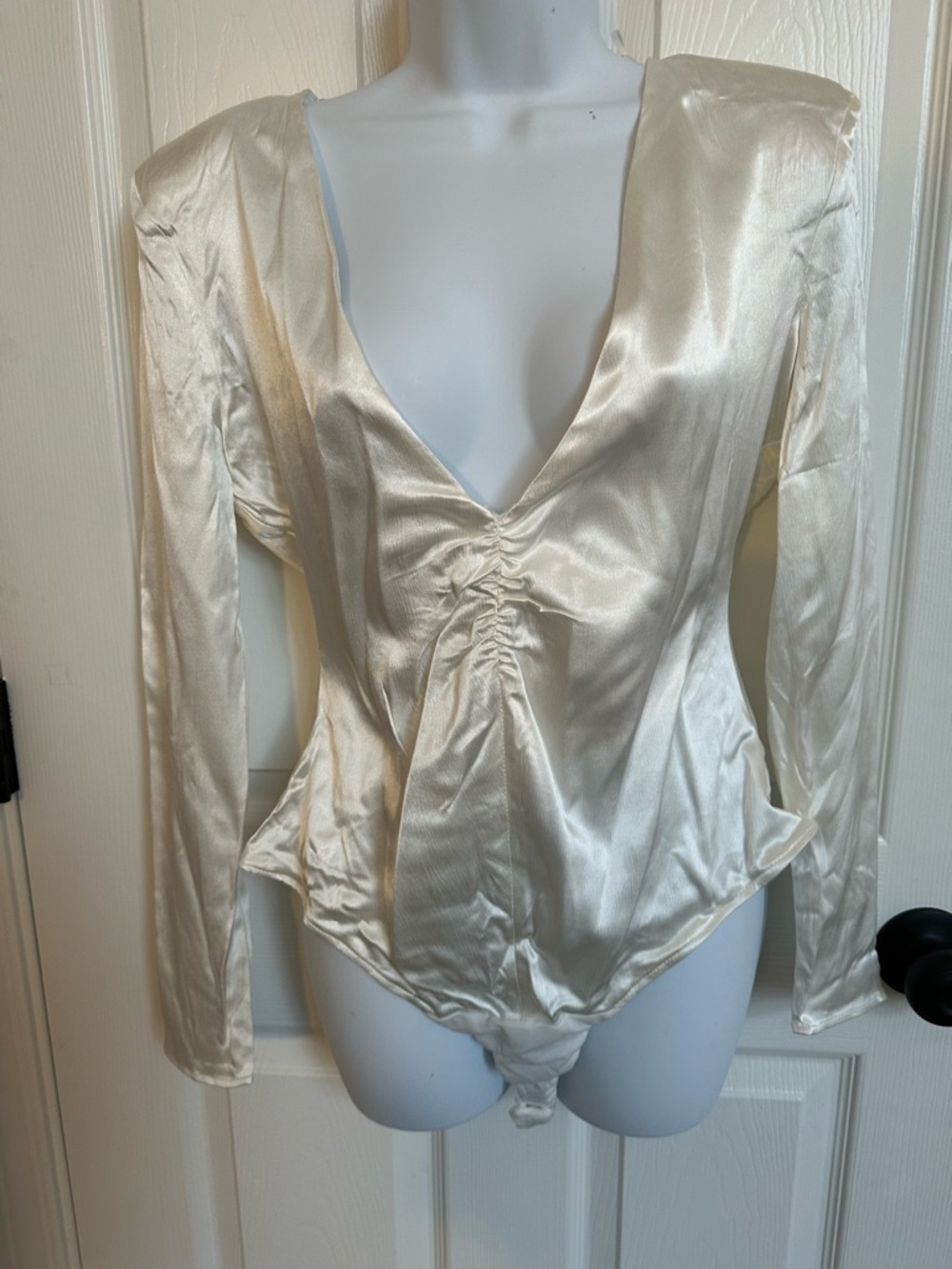 Zara Satin Ivory Long-Sleeve Bodysuit